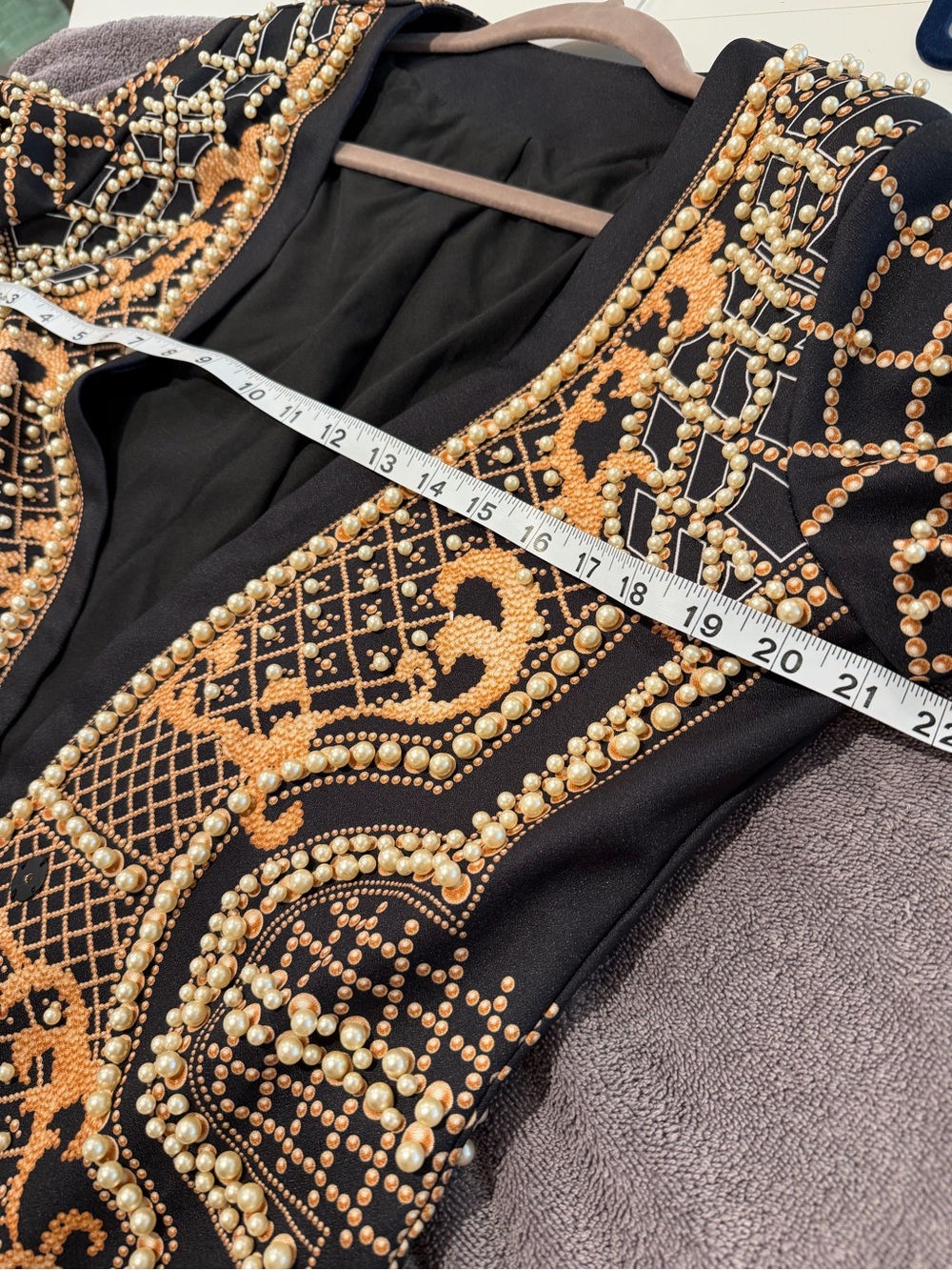 Black and Gold Embellished Open-Front Sweater Jacket woman size Large beaded - Picture 8 of 13